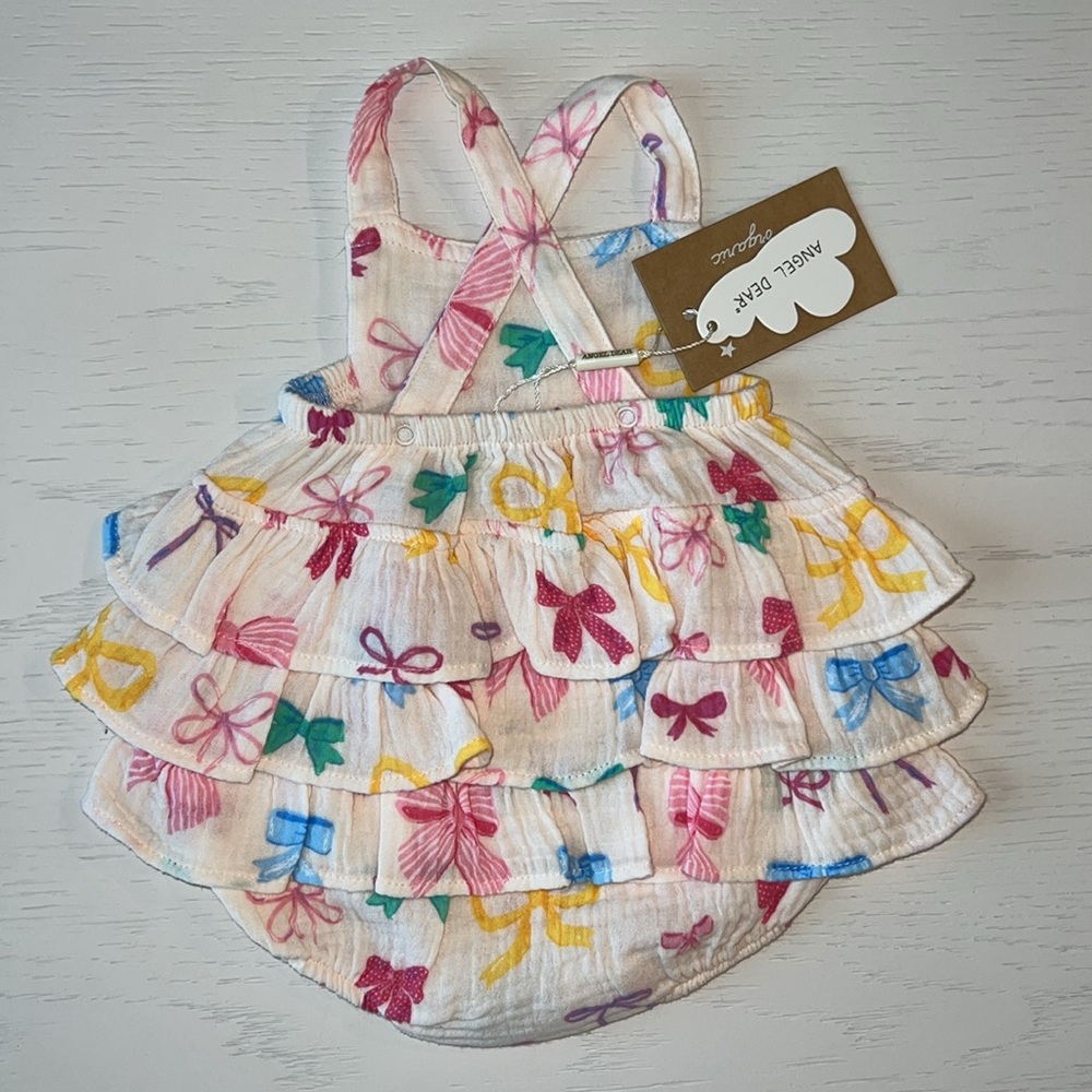 Angel Dear Ruffle Sunsuit Bubble Romper Colorful Bows 12-18 18-24 months - Picture 5 of 6
